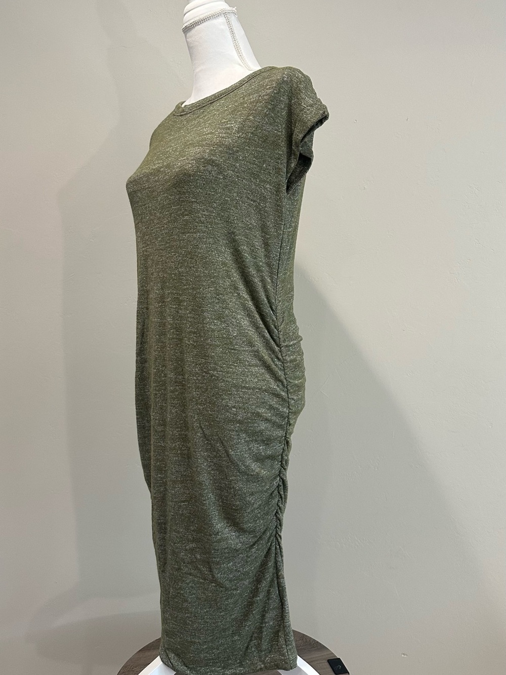 GAP Maternity Olive Green Ruched Stretch Knit Midi Dress Size S